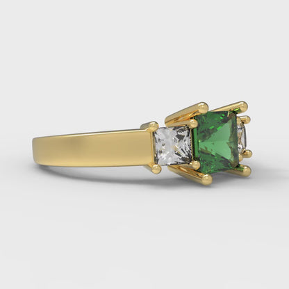 1.11 cttw Simulated Emerald Three-Stone Engagement Ring - Solid Gold (Princess Cut,5.0mm)