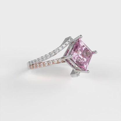 2.3075 cttw Zirconia Simulated Pink Diamond Solitaire with Zirconia Simulated Diamond Accents Engagement Ring - Solid White/Rose Gold (VVS1, Princess Cut,7.0mm)