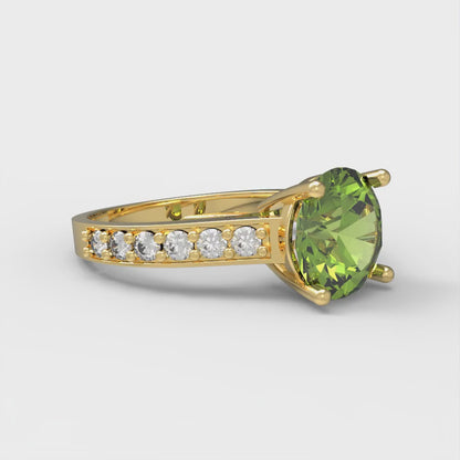 2.3 cttw Natural Peridot Solitaire with Zirconia Simulated Diamond Accents Engagement Ring - Solid Gold (Round Cut,8.0mm)