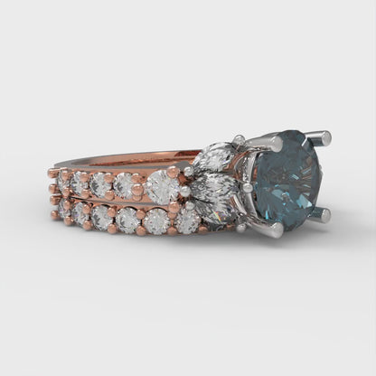 2.94 cttw Round Cut Natural London Blue Topaz Bridal Set - Solid Rose/White Gold Engagement Ring & Wedding Band