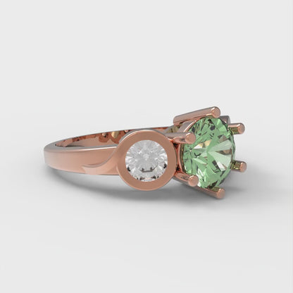 1.72 cttw Zirconia Simulated Green Diamond Three-Stone Engagement Ring - Solid Rose Gold (VVS1, Round Cut,6.5mm)