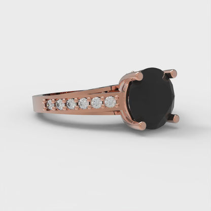 2.21 cttw Natural Onyx Solitaire with Zirconia Simulated Diamond Accents Engagement Ring - Solid Gold (Round Cut,8.0mm)