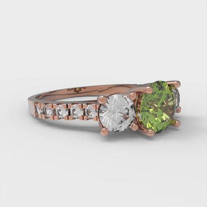 1.97 cttw Natural Peridot Three-Stone Engagement Ring - Solid Gold (Round Cut,6.5mm)