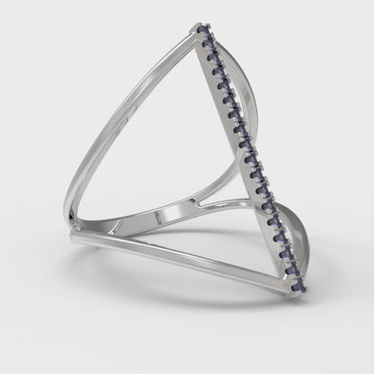 0.09 cttw Simulated Blue Sapphire Statement Engagement Ring - Solid White Gold (VVS1, Round Cut,1.0mm)