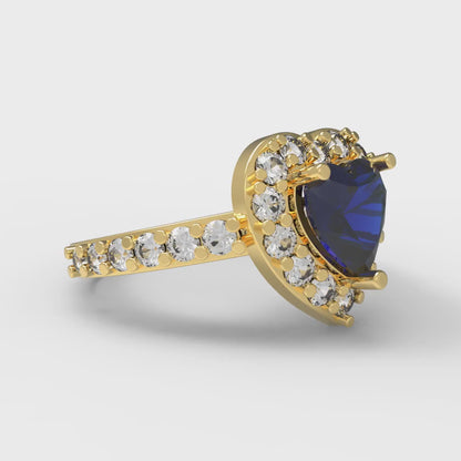 2.03 cttw Simulated Blue Sapphire Hidden Halo Engagement Ring - Solid Gold (Heart Cut,7.0mm)