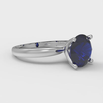 2 cttw Simulated Blue Sapphire Solitaire  Engagement Ring - Solid Gold (Round Cut,8.0mm)