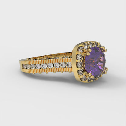 2.37 cttw Simulated Alexandrite Hidden Halo Engagement Ring - Solid Gold (Round Cut,7.5mm)