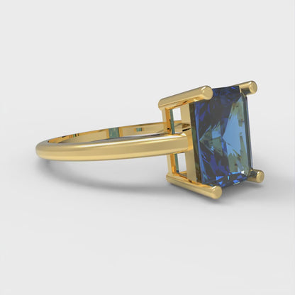 2 cttw Simulated Tanzanite Solitaire  Engagement Ring - Solid Gold (Emerald Cut,8x6mm)