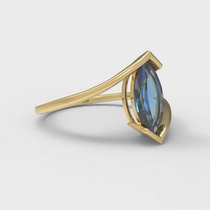 2 cttw Simulated Tanzanite Solitaire  Engagement Ring - Solid Yellow Gold (VVS1, Marquise Cut,12x6mm )