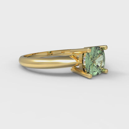 1 cttw Zirconia Simulated Green Diamond Solitaire  Engagement Ring - Solid Gold (VVS1, Cushion Cut,6mm)