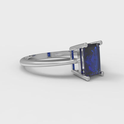 1 cttw Simulated Blue Sapphire Solitaire  Engagement Ring - Solid Gold (Radiant Cut,7x5mm)