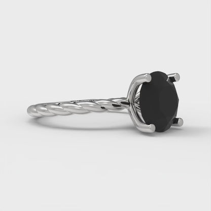 2 cttw Natural Onyx Solitaire  Engagement Ring - Solid Gold (Round Cut,8.0mm)