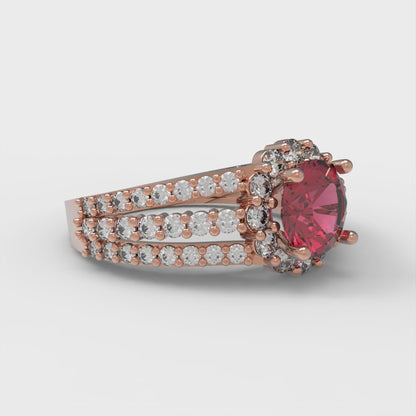 1.83 cttw Natural Garnet Hidden Halo Engagement Ring - Solid Gold (Round Cut,6.5mm)