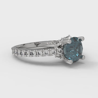 1.465 cttw Natural London Blue Topaz Solitaire with Zirconia Simulated Diamond Accents Engagement Ring - Solid Gold (Round Cut,6.5mm)