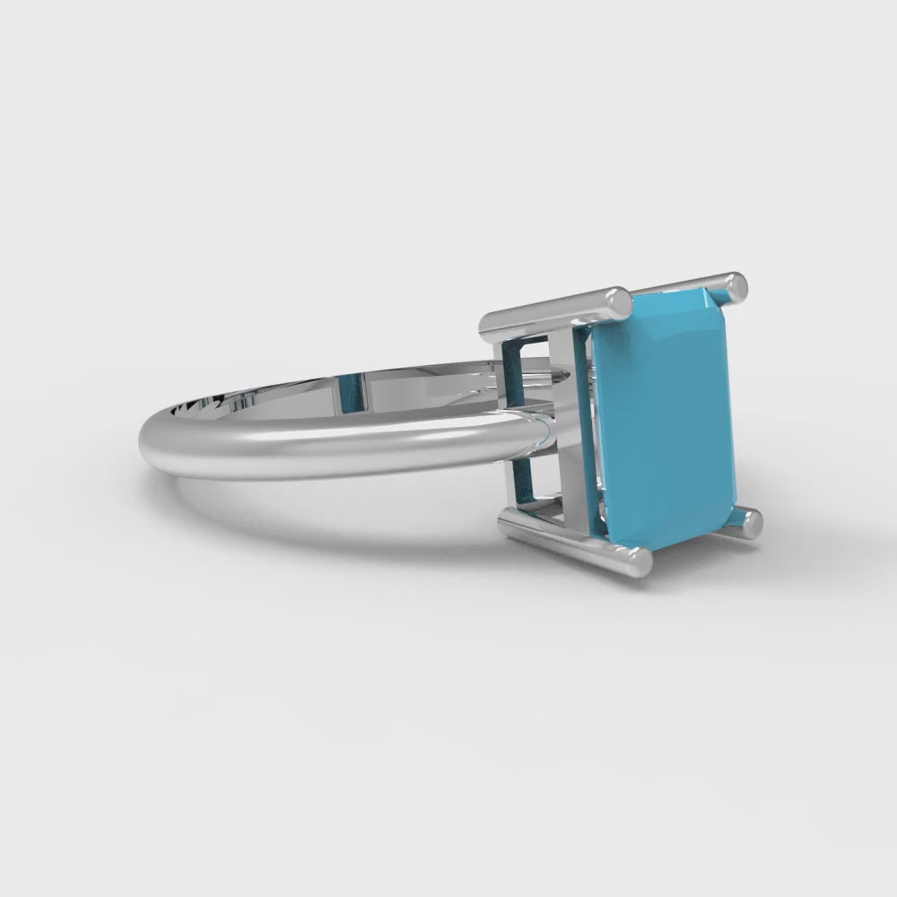 1.75 cttw Simulated Turquoise Solitaire  Engagement Ring - Solid Gold (Radiant Cut,7.5x5.5mm)