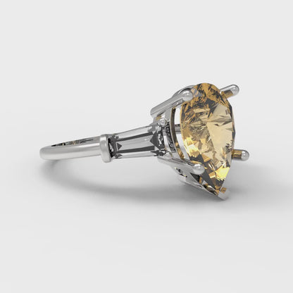 2.5 cttw Zirconia Simulated Champagne Diamond Three-Stone Engagement Ring - Solid Gold (VVS1, Pear Cut,10x7mm)