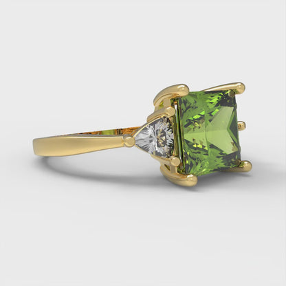2.32 cttw Natural Peridot Three-Stone Engagement Ring - Solid Gold (Princess Cut,7.0mm)