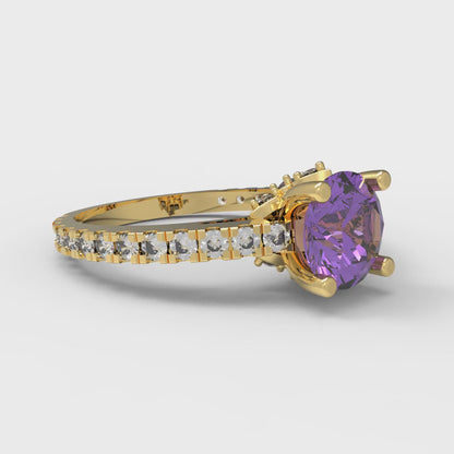 1.465 cttw Simulated Alexandrite Solitaire with Zirconia Simulated Diamond Accents Engagement Ring - Solid Gold (Round Cut,6.5mm)