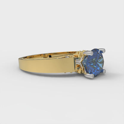 1.06 cttw Simulated Tanzanite Solitaire  Engagement Ring - Solid Yellow/White Gold (VVS1, Round Cut,6.5mm)