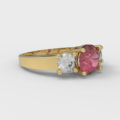 1.5 cttw Simulated Ruby Three-Stone Engagement Ring - Solid Yellow Gold (VVS1, Round Cut,6.5mm)