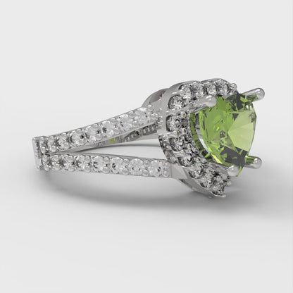 1.49 cttw Natural Peridot Hidden Halo Engagement Ring - Solid White Gold (VVS1, Heart Cut,6.5mm)