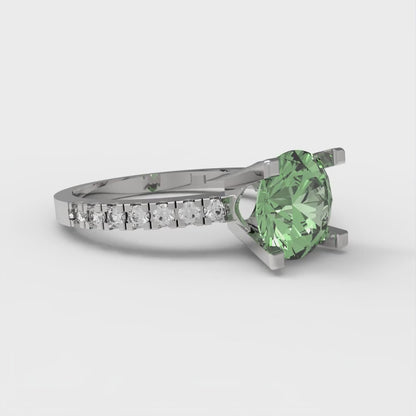 1.71 cttw Zirconia Simulated Green Diamond Solitaire with Zirconia Simulated Diamond Accents Engagement Ring - Solid Gold (VVS1, Round Cut,7.5mm)