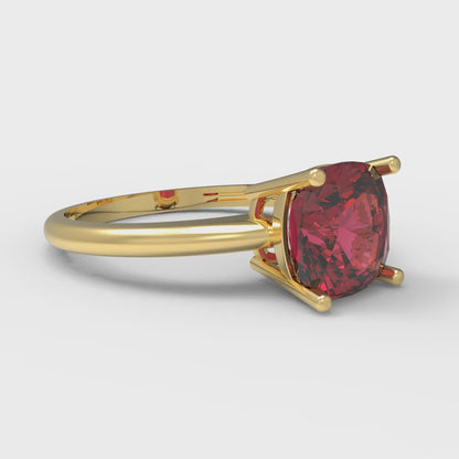 2 cttw Natural Garnet Solitaire  Engagement Ring - Solid Gold (Cushion Cut,7mm)