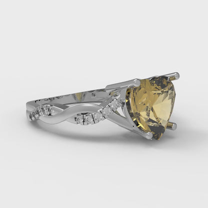 2.1 cttw Zirconia Simulated Yellow Diamond Solitaire with Zirconia Simulated Diamond Accents Engagement Ring - Solid Gold (VVS1, Heart Cut,8mm)