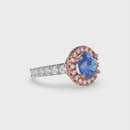 1.86 cttw Simulated Tanzanite Solitaire with Zirconia Simulated Diamond Accents Engagement Ring - Solid White/Rose Gold (VVS1, Round Cut,7.5mm)