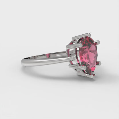 1.5 cttw Simulated Pink Tourmaline Solitaire  Engagement Ring - Solid Gold (Pear Cut,9x6mm)