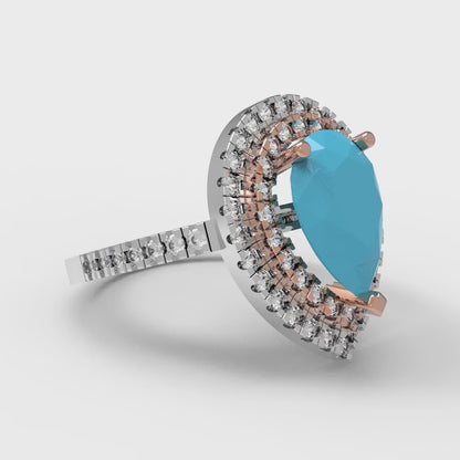 2.48 cttw Simulated Turquoise Hidden Halo Engagement Ring - Solid White/Rose Gold (VVS1, Pear Cut,10X7mm )