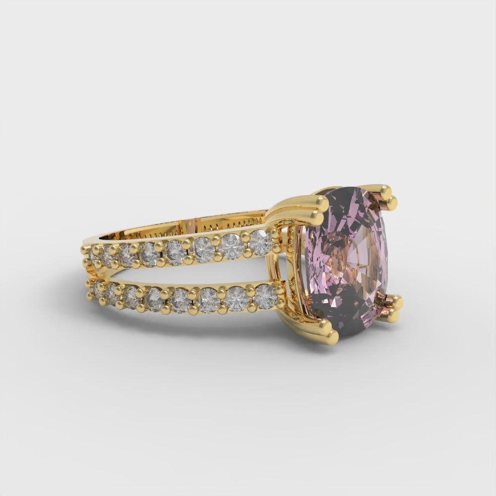 3.48 cttw Zirconia Simulated Pink Diamond Solitaire with Zirconia Simulated Diamond Accents Engagement Ring - Solid Gold (VVS1, Long Cushion Cut,9x7mm)