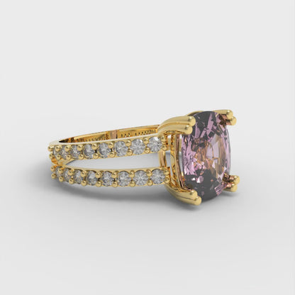 3.48 cttw Zirconia Simulated Pink Diamond Solitaire with Zirconia Simulated Diamond Accents Engagement Ring - Solid Gold (VVS1, Long Cushion Cut,9x7mm)