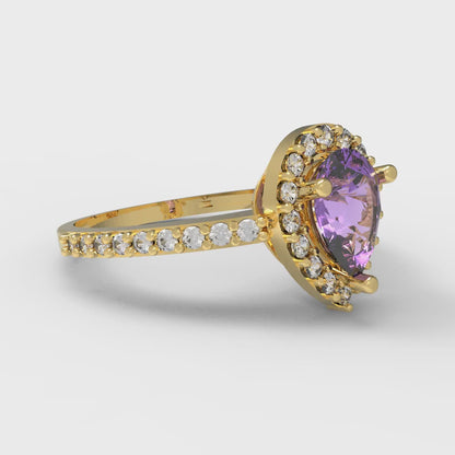 0.755 cttw Simulated Alexandrite Solitaire with Zirconia Simulated Diamond Accents Engagement Ring - Solid Gold (Pear Cut,7x5mm )