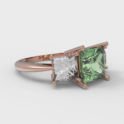 2.5 cttw Zirconia Simulated Green Diamond Three-Stone Engagement Ring - Solid Gold (VVS1, Princess Cut,6.5 mm)