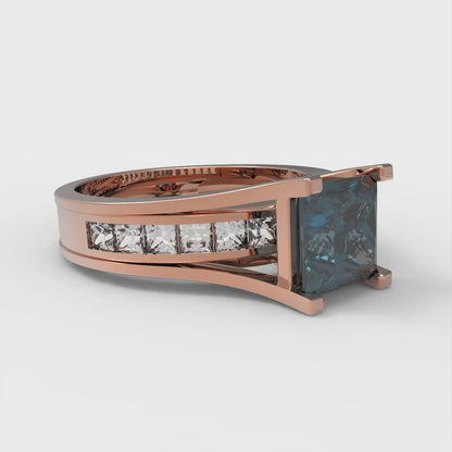 2.28 cttw Princess Cut Natural London Blue Topaz Bridal Set - Solid Rose Gold Engagement Ring & Wedding Band