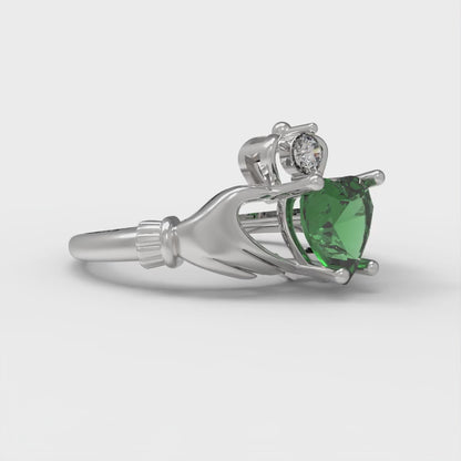 1.05 cttw Simulated Emerald Celtic Claddagh Engagement Ring - Solid Gold (Heart Cut,6.5mm)