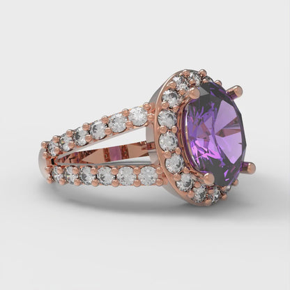 2.6 cttw Simulated Alexandrite Solitaire with Zirconia Simulated Diamond Accents Engagement Ring - Solid Gold (Oval Cut,9x7mm)