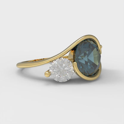 3.5 cttw Natural London Blue Topaz Three-Stone Engagement Ring - Solid Gold (Round Cut,8.0mm)