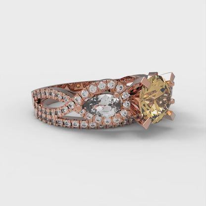 1.925 cttw Round Cut Simulated Champagne Diamond Bridal Set - Solid Rose Gold Engagement Ring & Wedding Band