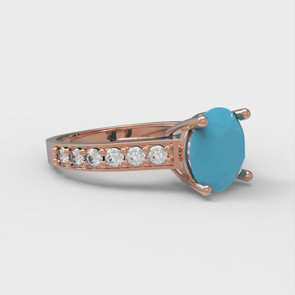 2.3 cttw Simulated Turquoise Solitaire with Zirconia Simulated Diamond Accents Engagement Ring - Solid Gold (Round Cut,8.0mm)