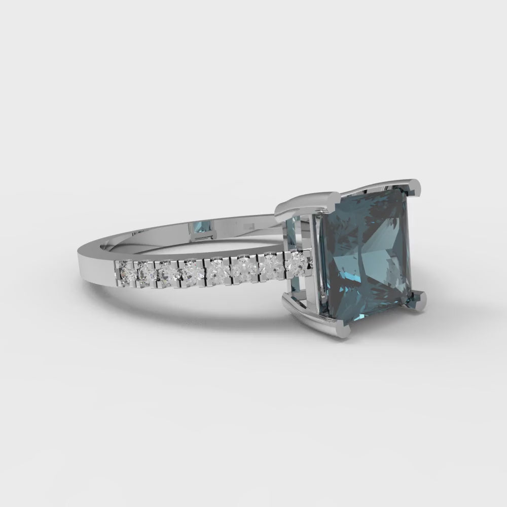 1.62 cttw Natural London Blue Topaz Solitaire with Zirconia Simulated Diamond Accents Engagement Ring - Solid Gold (Princess Cut,6.5mm)