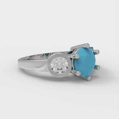 1.72 cttw Simulated Turquoise Three-Stone Engagement Ring - Solid Gold (Round Cut,6.5mm)