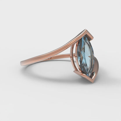 2 cttw Natural Aquamarine Solitaire  Engagement Ring - Solid Rose Gold (VVS1, Marquise Cut,12x6mm )