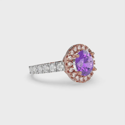 1.86 cttw Simulated Alexandrite Solitaire with Zirconia Simulated Diamond Accents Engagement Ring - Solid White/Rose Gold (VVS1, Round Cut,7.5mm)
