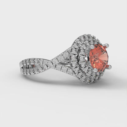 1.3125 cttw Zirconia Simulated Red Diamond Hidden Halo Engagement Ring - Solid Gold (VVS1, Round Cut,6mm)