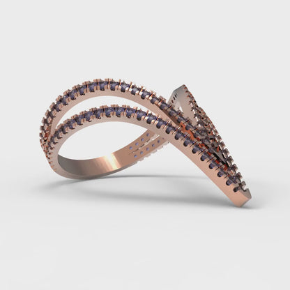 0.525 cttw Simulated Blue Sapphire Statement Engagement Ring - Solid Rose Gold (VVS1, Round Cut,1.0mm)