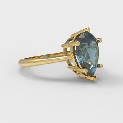 2 cttw Natural London Blue Topaz Solitaire  Engagement Ring - Solid Gold (Pear Cut,10x7mm)