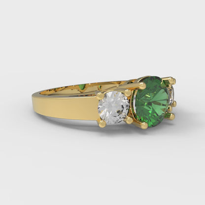 1.5 cttw Simulated Emerald Three-Stone Engagement Ring - Solid Gold (Round Cut,6.5mm)