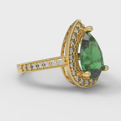 2.36 cttw Simulated Emerald Hidden Halo Engagement Ring - Solid Gold (Pear Cut,10x7mm)